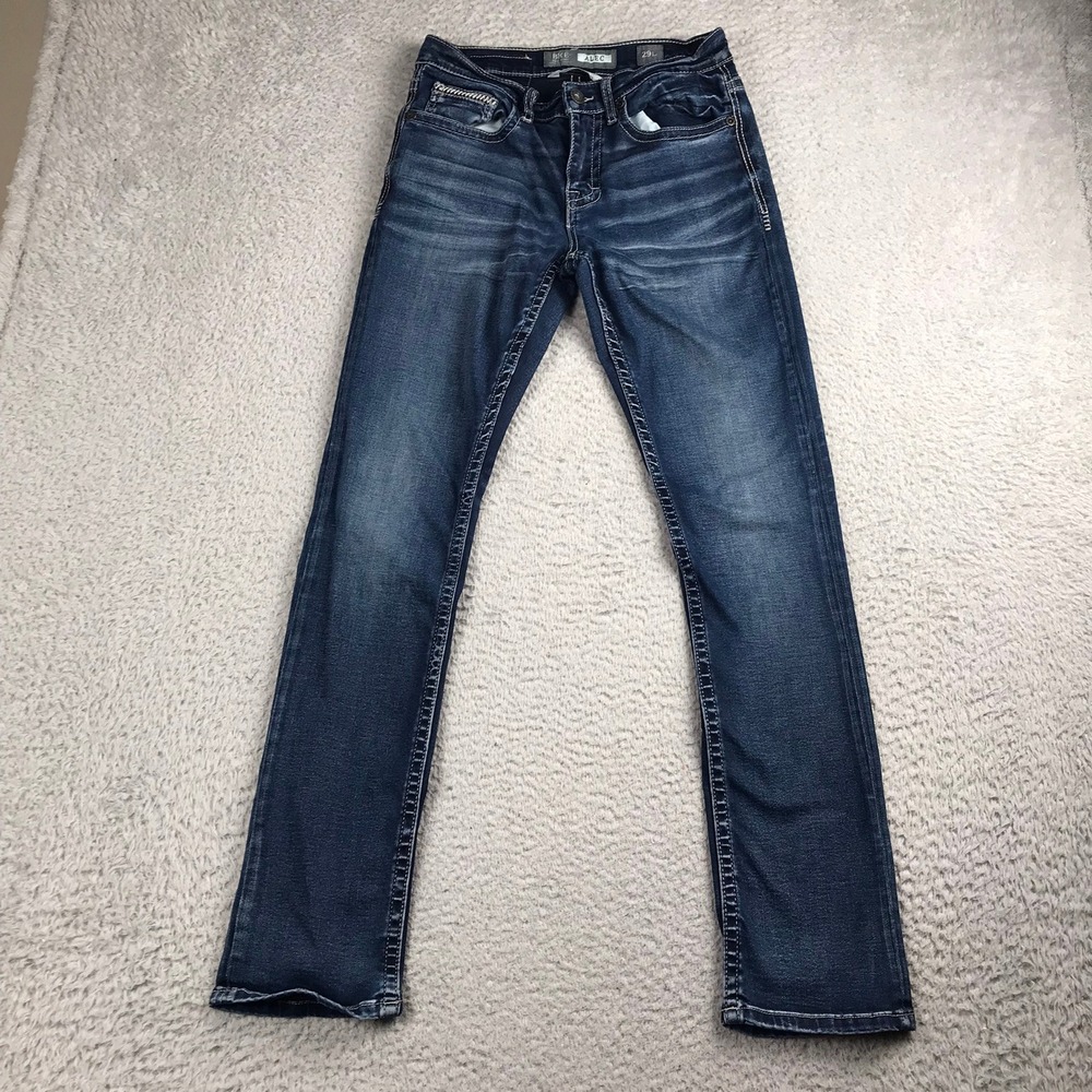 BKE Alec Jeans Men 29L (28x30) Blue Straight Leg Dark‎ Wash Distressed Denim